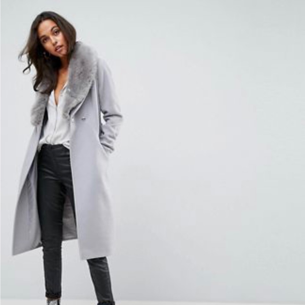 ASOS midi coat with Luxe faux fur trim